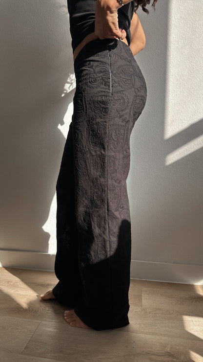 Embroidered Paisley Heart Cotton Pants