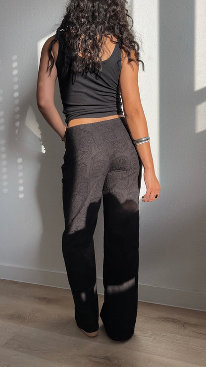 Embroidered Paisley Heart Cotton Pants