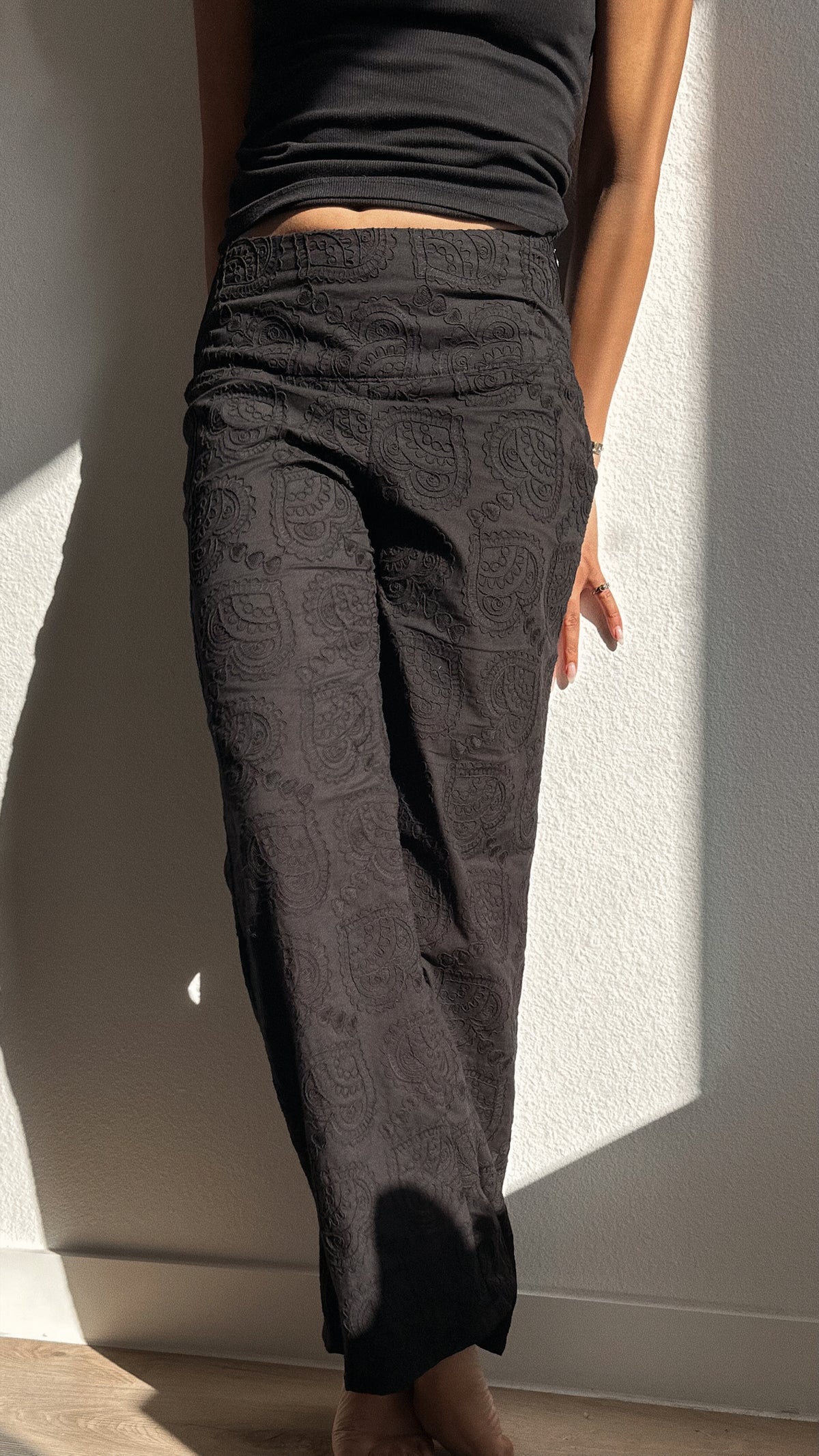 Embroidered Paisley Heart Cotton Pants