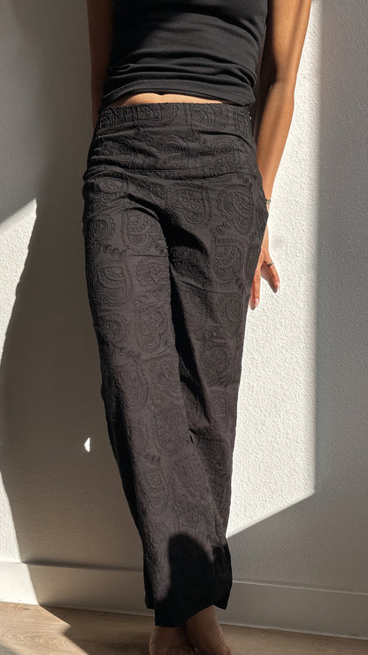 Embroidered Paisley Heart Cotton Pants