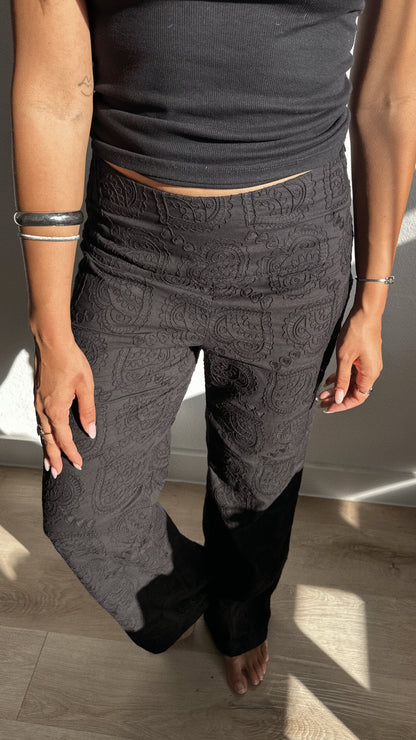 Embroidered Paisley Heart Cotton Pants