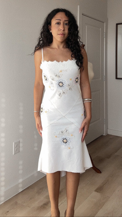 Vintage Hand-Embroidered Tablecloth Dress