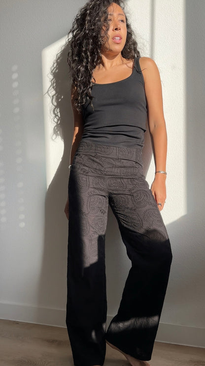 Embroidered Paisley Heart Cotton Pants