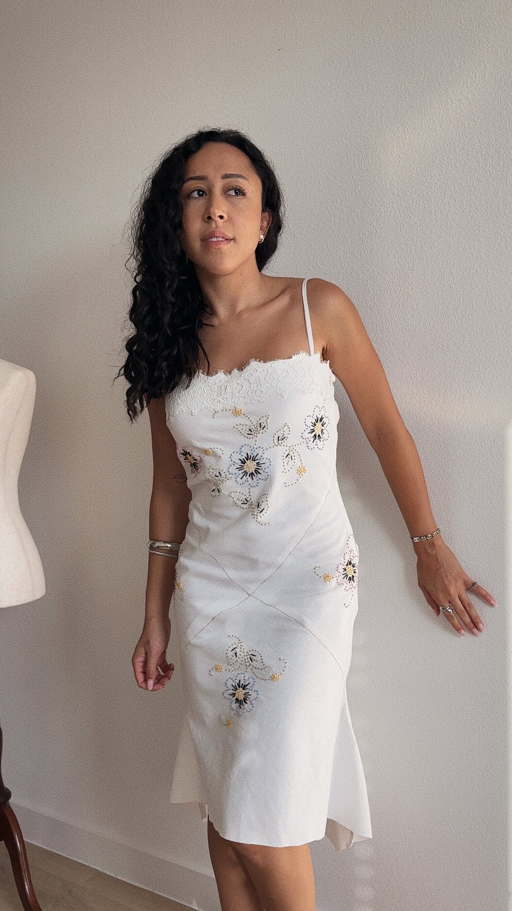 Vintage Hand-Embroidered Tablecloth Dress